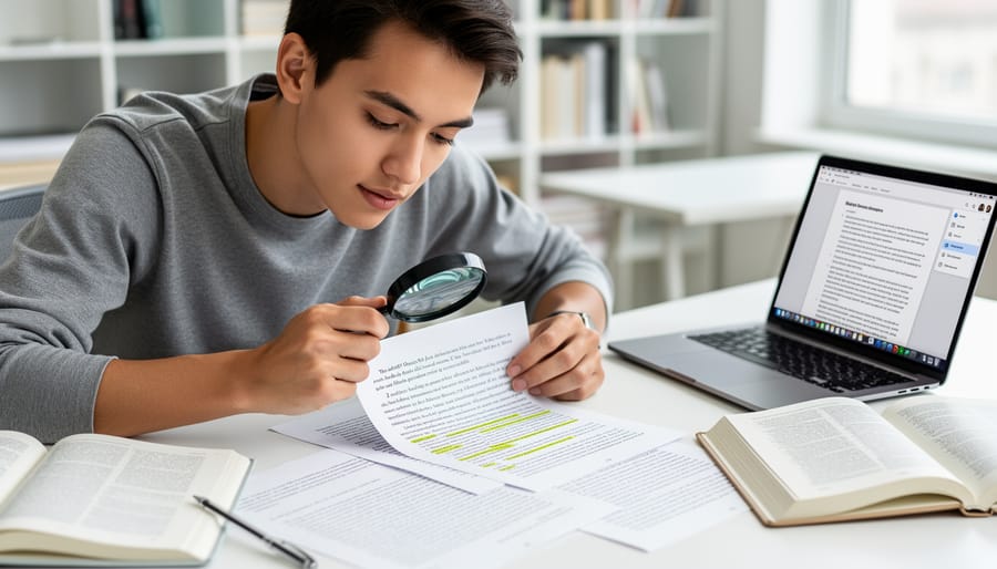 Healthcare professional using a magnifying glass over clinical documents