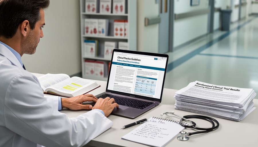 Stethoscope and smartphone on a desk next to a laptop with no visible text